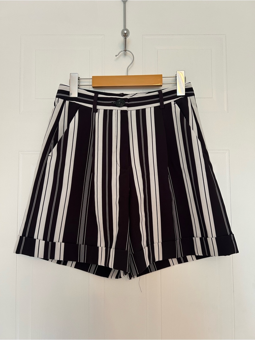 Zara Black and White Vertical Stripe Bermuda Shorts - Women’s Size S